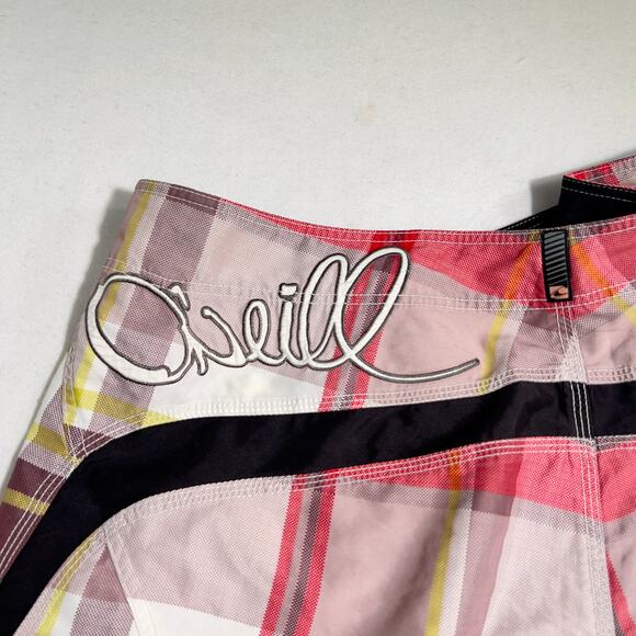 O'Neill Plaid Boardshorts Men's 37W Zip Side Pocket Hook & Loop &Tie String - Picture 2 of 11